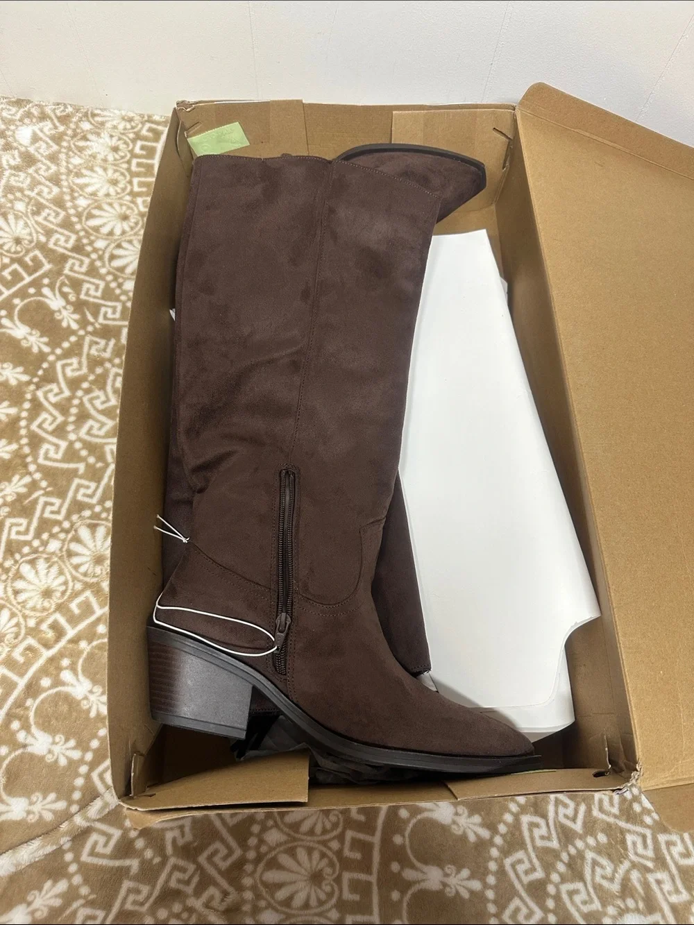 Universal Thread Dark Brown Suede like Over-the-Knee Boots with Side Zip&Fringe